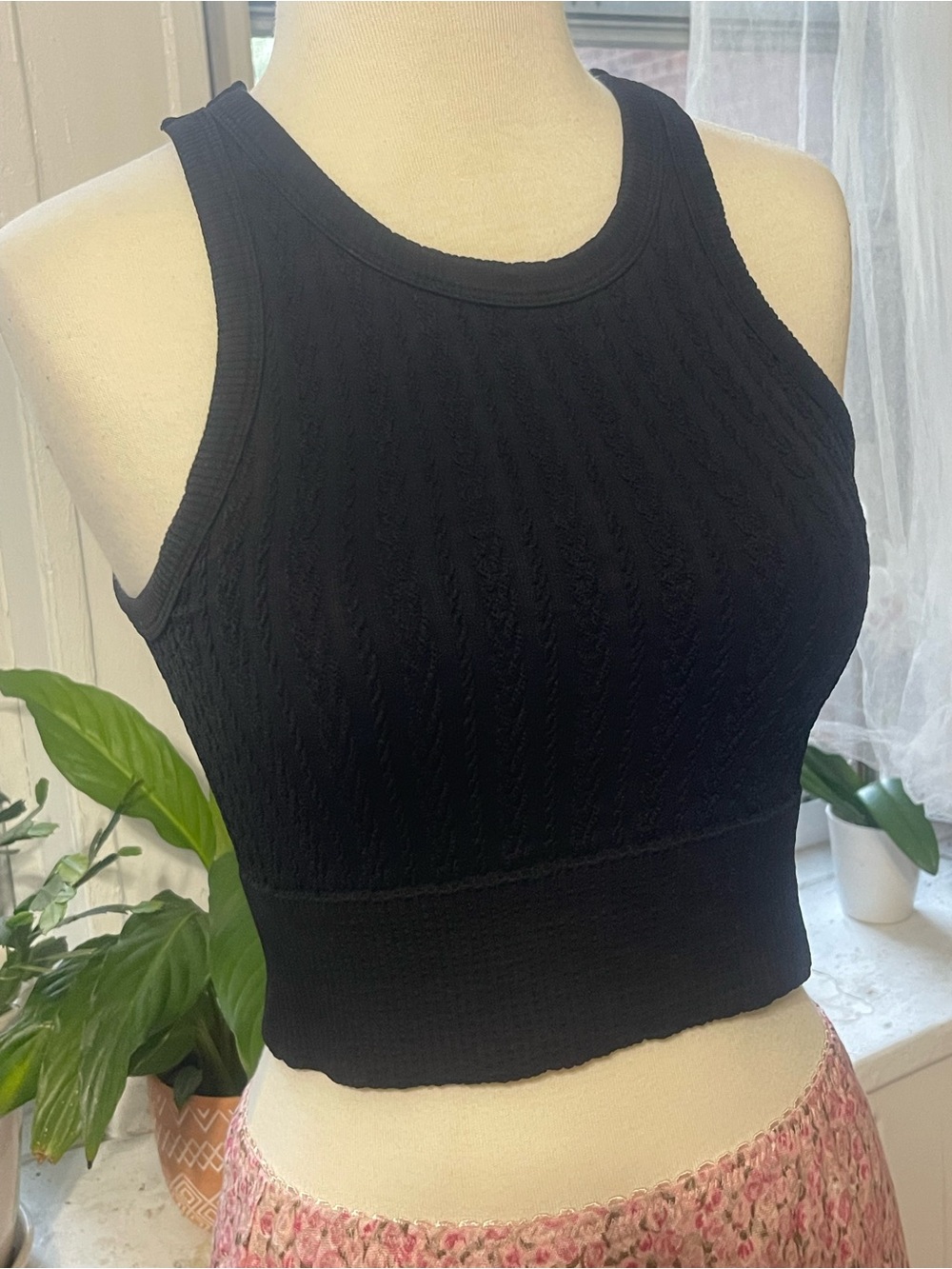Nikibiki Black Ribbed Crop Tank